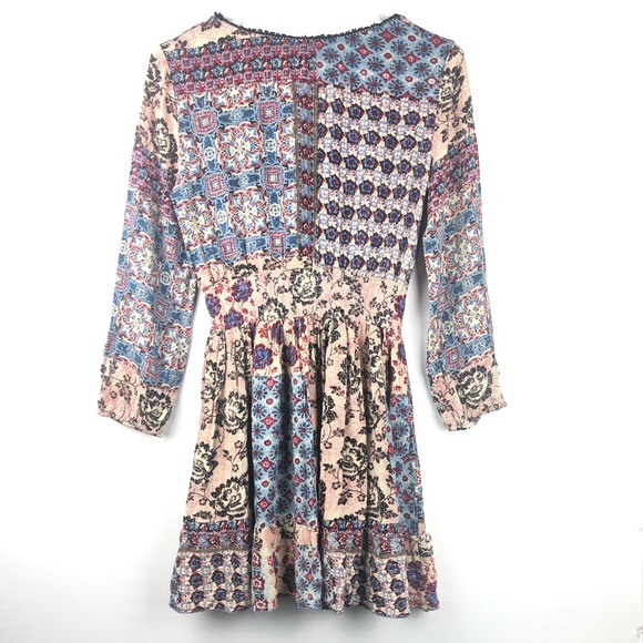 American Rag Dress Women’s M Blue Red Black Ivory Floral Geometric Pattern - Picture 4 of 7